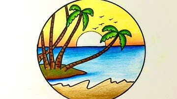 Cách vẽ tranh phong cảnh ĐƠN GIẢN với màu sáp | how to draw beautiful scenery with crayon