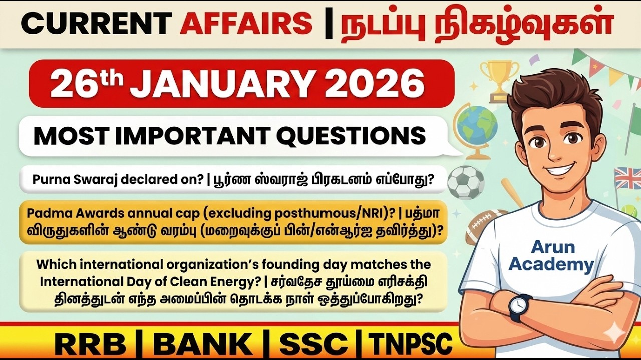 CURRENT AFFAIRS 2026 🔥 | IMPORTANT MCQs 💯 | RAILWAY • SSC MTS GD • RRB ...