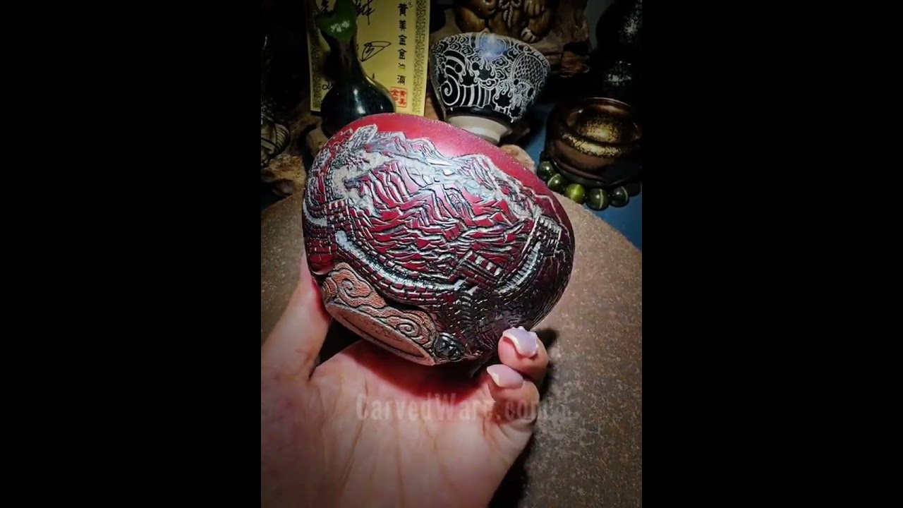 Hand Carved Porcelain Tea Bowl  Great Wall #deco #handcarved #carving  #porcelainart #ceramicart