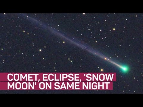 A comet, a snow moon and a penumbral lunar eclipse walk into a bar...