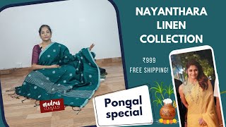 Celebrity Hit Linen Sarees Madras Sarees Free Shipping Nayanthara Linen Saree