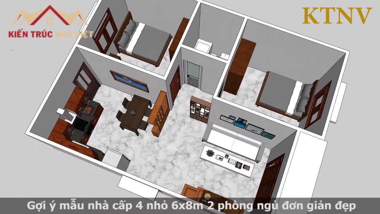 Gợi Ý Nhà Cấp 4 Nhỏ Gọn 6X8M 2 Phòng Ngủ Đẹp | Kiến Trúc Nhà Việt - Youtube