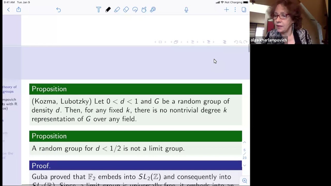 "Universal theory of random groups", NYGT, Olga Kharlampovich (Hunter College), April 22, 2021