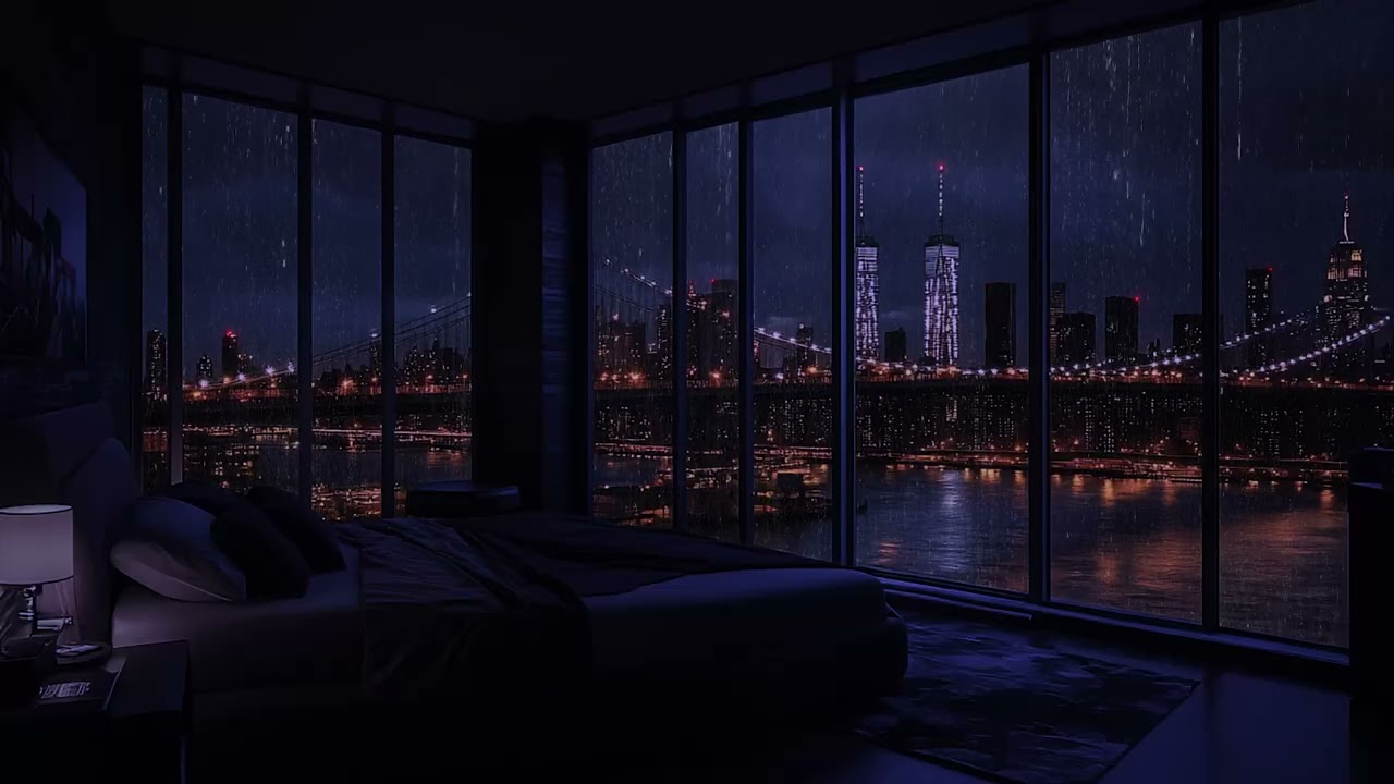 Regennacht In New York Mit Sanftem Licht | Starker Regen Auf Dem Blechdach 😴 Schnell Einschlafen