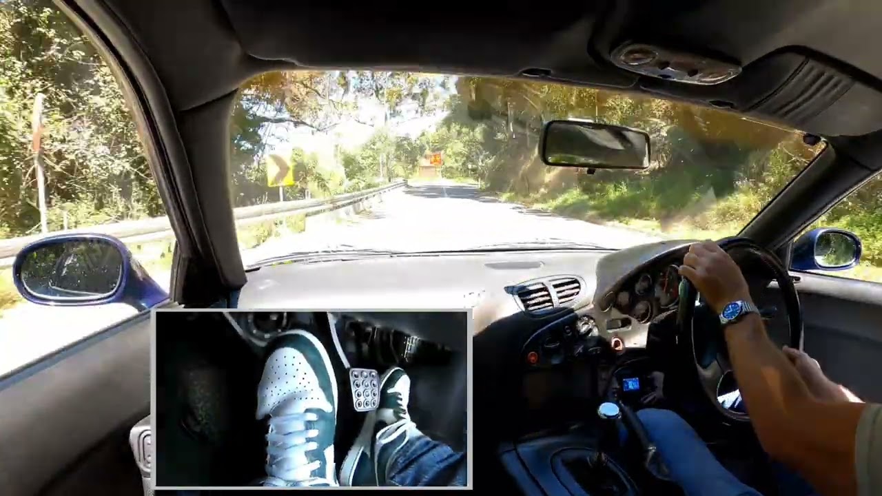 Mazda RX-7 FD RHD JDM Australia mountain road driving In Car POV pedal cam Jordan AJ1