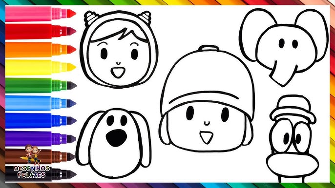 Pocoyo e seus amigos brincando para colorir