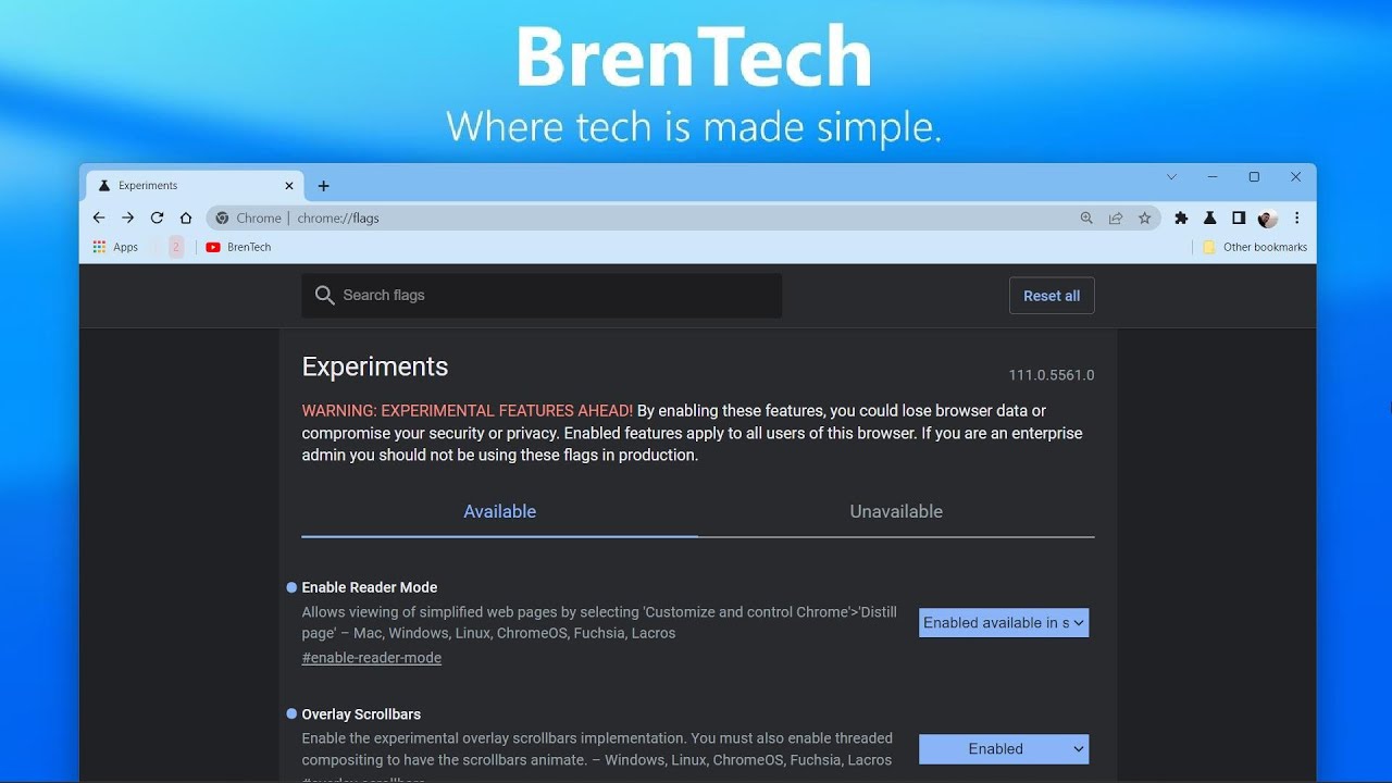 Chrome Canary Experimental flags I have enabled YouTube