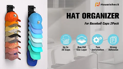 Houoisheck Hat Organizer for Baseball Caps Hat Rack for Wall with Strong Adhesive Hold up to 20 Hats