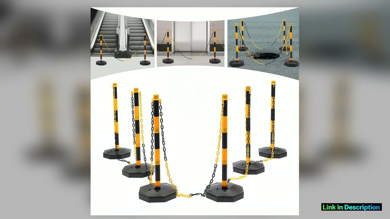 6 Pcs Traffic Cones with Fillable Base Yellow Delineator Post Cone Parking Pole with 66in Chains