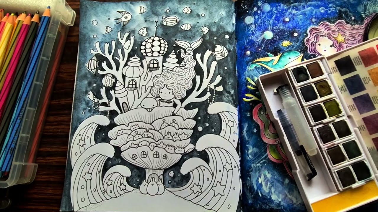 A Million Sea Creatures Lulu Mayo|Muted & Bright shades|Derwent Graphitint & Staedtler Luna Pencils