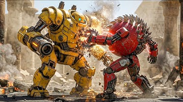 Pacman Teams with Mecha Dog Against Spiky Drill Robot and Excavator Robot Maze Ambush