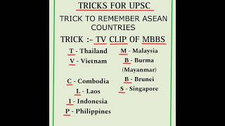 TRICKS FOR UPSC | TRICK TO REMEMBER ASEAN COUNTRIES | #shorts #upsc