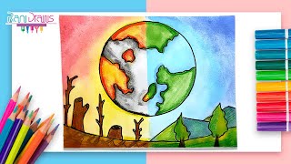 Cómo dibujar SALVEMOS A LA TIERRA, SALVEMOS A LA NATURALEZA - ideas de dibujos fáciles