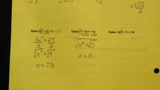 Lesson 9. 3 Solving quadratic equations by Square Roots