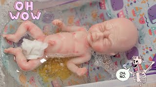 Poop Explosion! Silicone Baby Poops In Bath...Nasty Fake Baby Poop! Feeding & Changing Preemie
