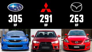 Car Spec Comparison: Subaru Impreza WRX STI vs Mitsubishi Lancer Evo X vs Mazdaspeed3 | 4enthusiasts