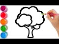 Let&#39;s learn to glitter Tree drawing and coloring for kids | TOBiART