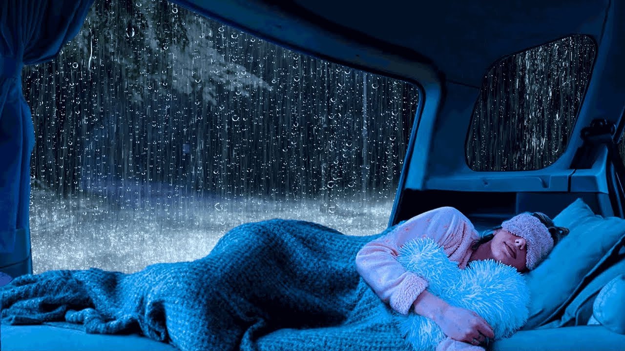 Sounds Rain and Thunder on Cozy Car ⚡ Best Insomnia Therapy, Relax for Deep Sleep, White Noise
