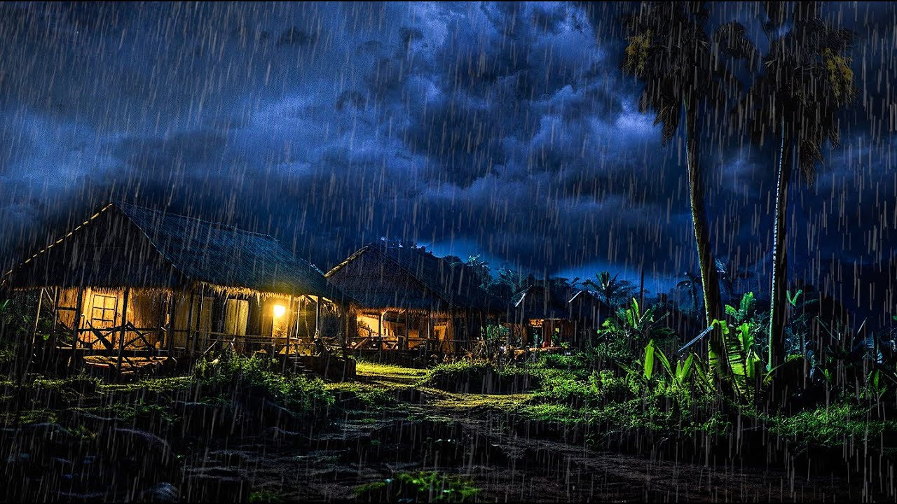 Heavy Rain Pours Down on the Village - Thunder Sounds for Beat Insomnia ...