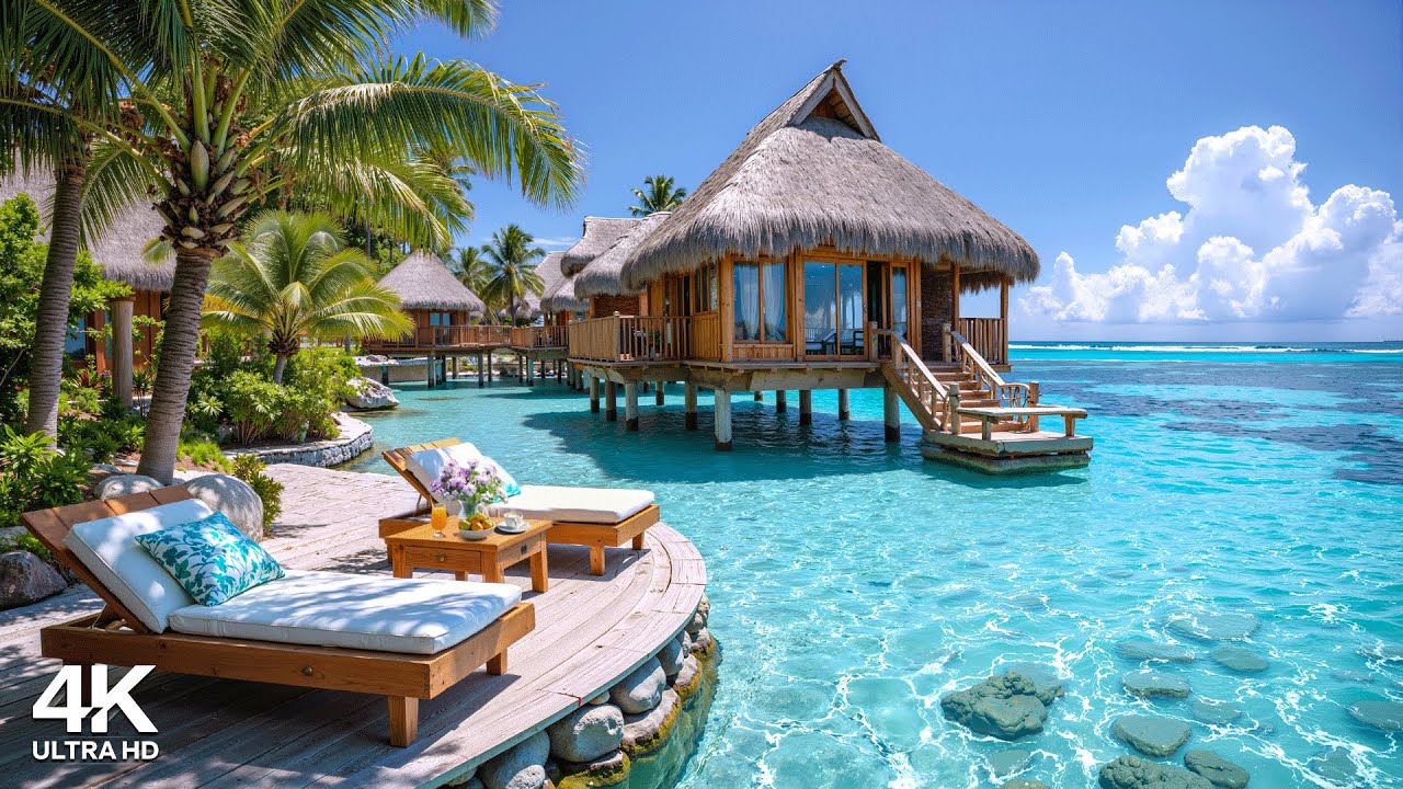 Relaxing Morning Jazz ~ Smooth Bossa Nova Guitar at Tropical Beach Ambience with Calm Waves for Work