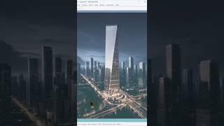 A simple massing transformed into a full urban architectural render with glass facade and lighting
