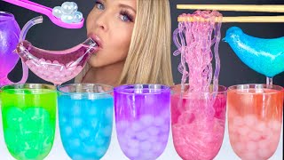 ASMR HOMEMADE BOBA PEARLS, GLASS NOODLES, BIRD GLASS, JELLY WATER DRINKING SOUNDS MUKBANG 먹방