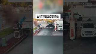 Car Nearly Hits Pedestrian Before Petrol Station Crash