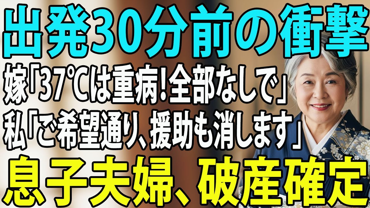 【シニアライフ】出発30分前、嫁「母が37℃の微熱だから旅行キャンセルして！プロならタダでできるでしょ」私「了解、全部キャンセルね」→言われた通り住宅ローンも生活費も2000万の援助を全て止めた結果