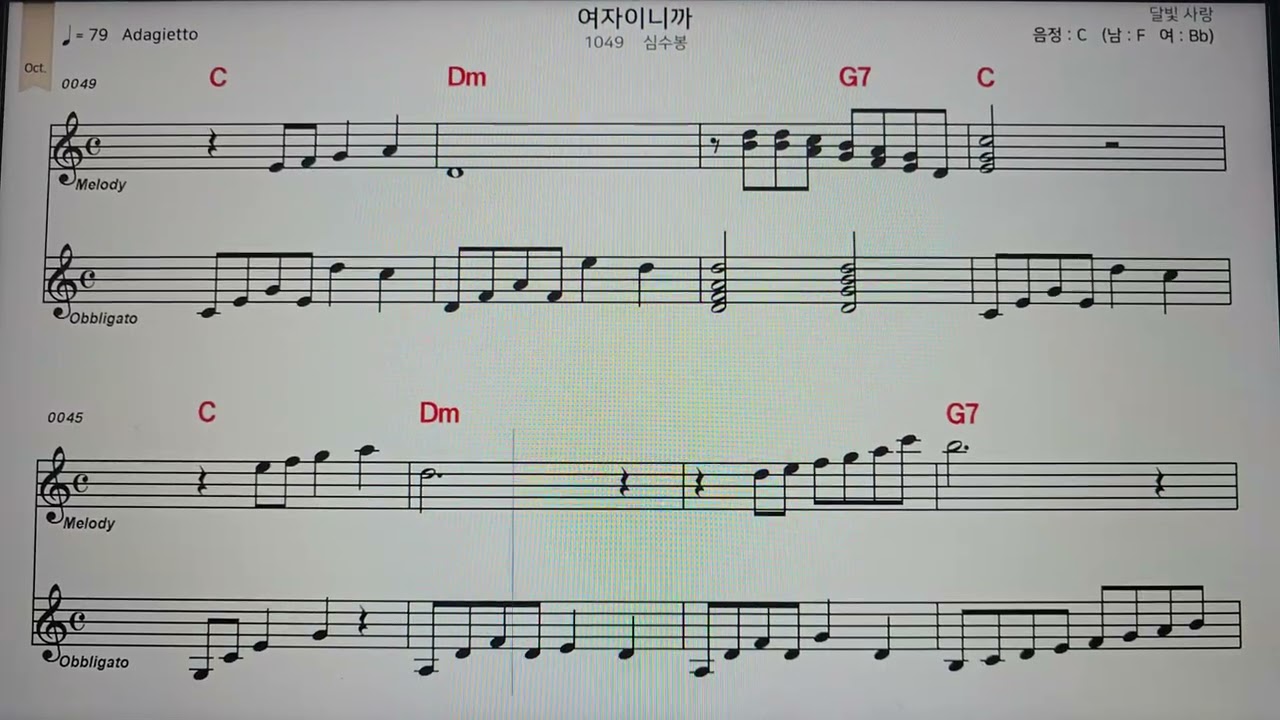 여자이니까 원곡자 심수봉 시키 엠알 악보영상