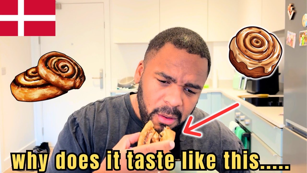 trying kanelsnegl from København my first time reaction is priceless!