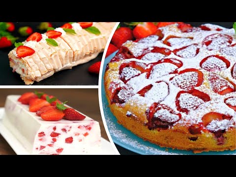 3 ЛУЧШИХ рецепта с клубникой Простые рецепты с клубникой пирог, меренговый рулет, десерт без выпечки