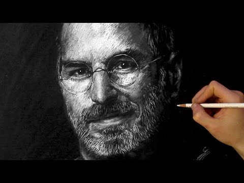 STEVE JOBS White charcoal Portrait - ThePortraitArt