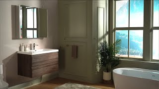 WOODBRIDGE Wall Mounted Floating Vanity in Grey Oak with Resin Composite Vanity Top in Glossy White
