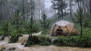 The most thrilling experience‼️ The moment the river overflowed⛈️CAMPING IN HEAVY RAIN 2