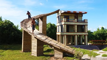 Build flyover water slide from top bamboo resort house go Swimming pool [part 2]