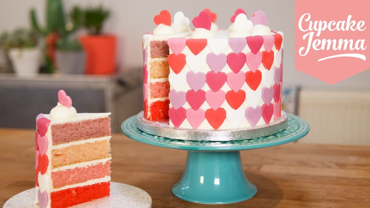 Valentine's Day OMBRÉ Heart Cake | Cupcake Jemma - YouTube