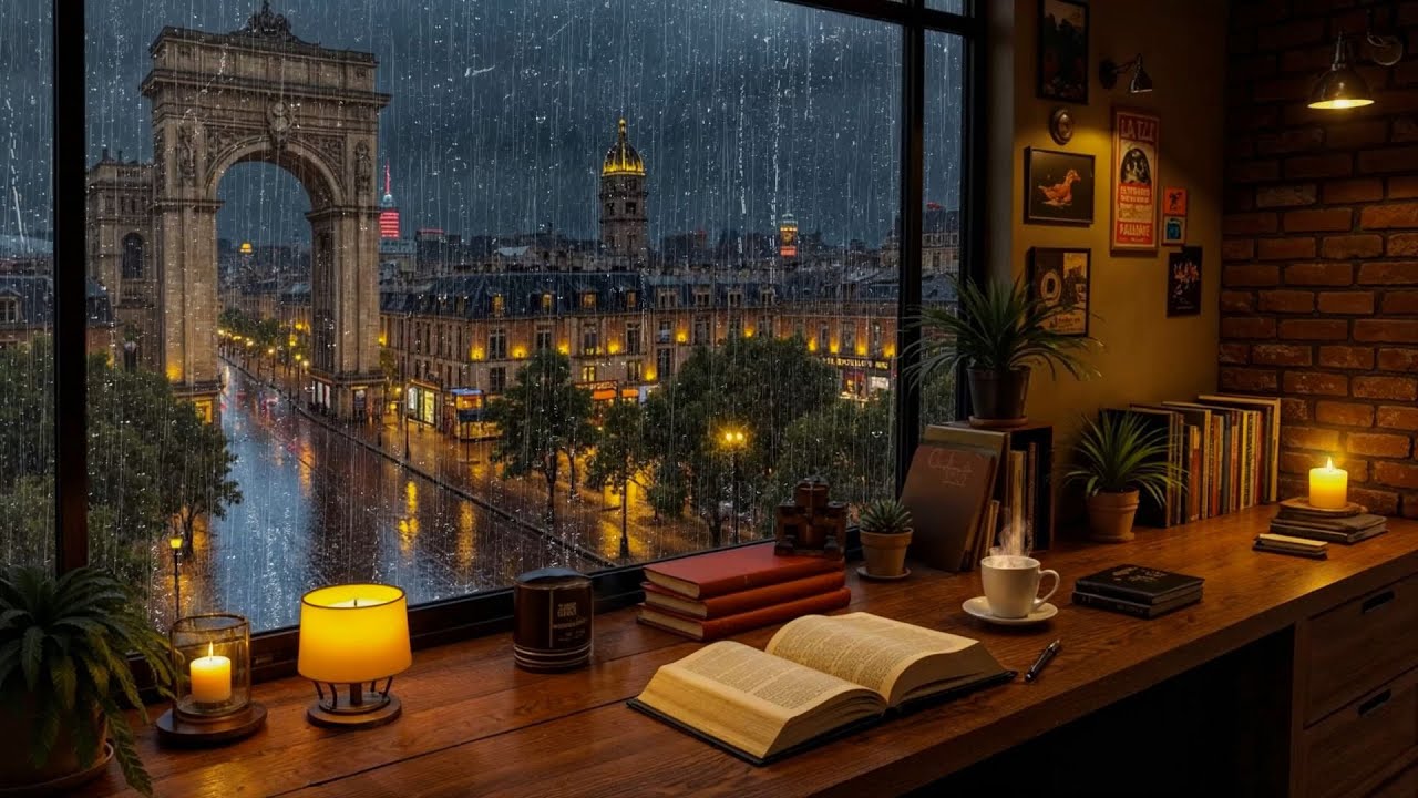 Rainy Coffee Shop Ambience ☕ Smooth Piano Jazz & Cozy Coffee Ambience for Relax and Study