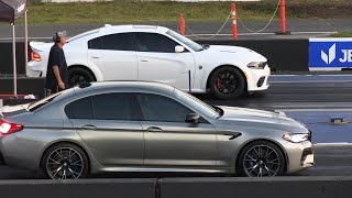 BMW M5 vs Hellcat Charger - Domestic vs Import drag racing