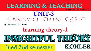 unit-3 || (A.) insightful learning theory(KOHLER) || b.ed 2nd semester || teaching and learning