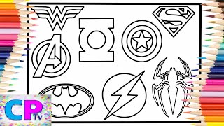 Superheroes Logo Coloring Pages/Avengers/Superman/Green Lantern/Batman/Flash/Spiderman Coloring