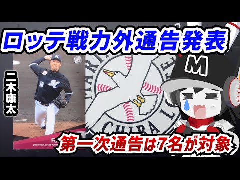 ロッテ第一次戦力外通告発表。国吉、西村、二木、岩下、大下、 金田、永島田と来季契約を結ばず。※今後について二木選手は未定、残り6人は現役続行を希望