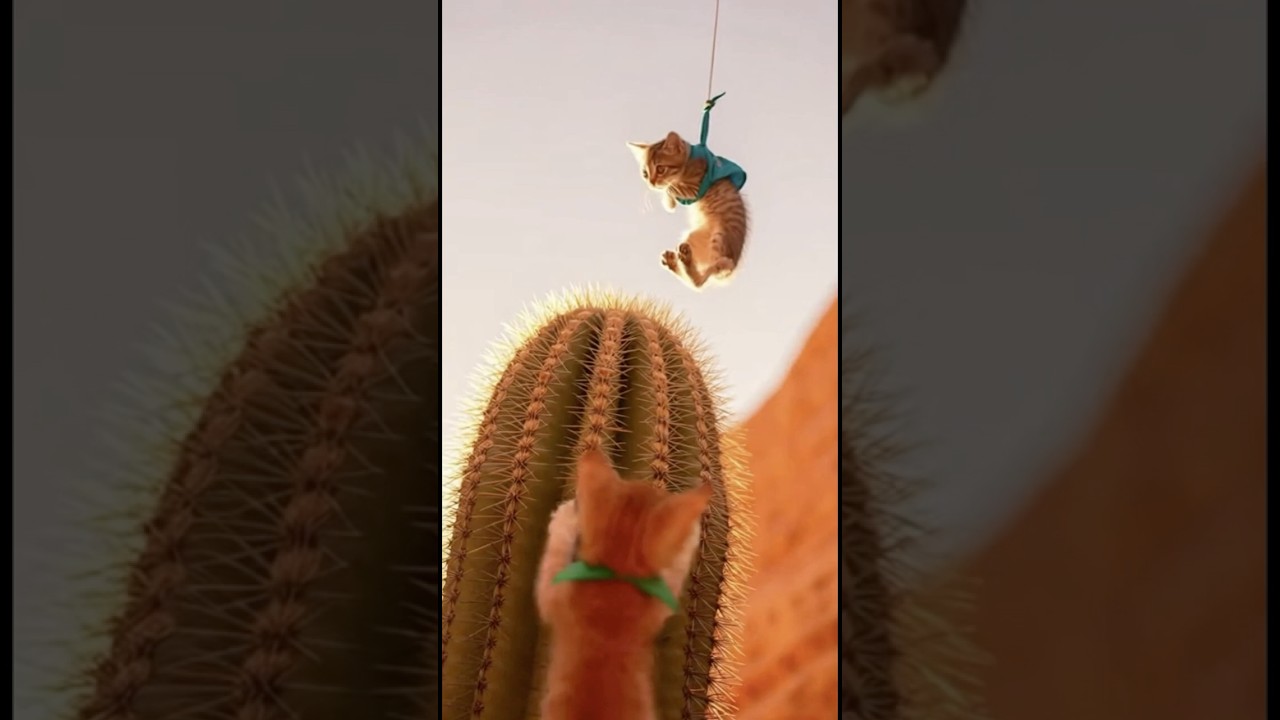 Desert Cats Rescue Mission with Giant Cactus 