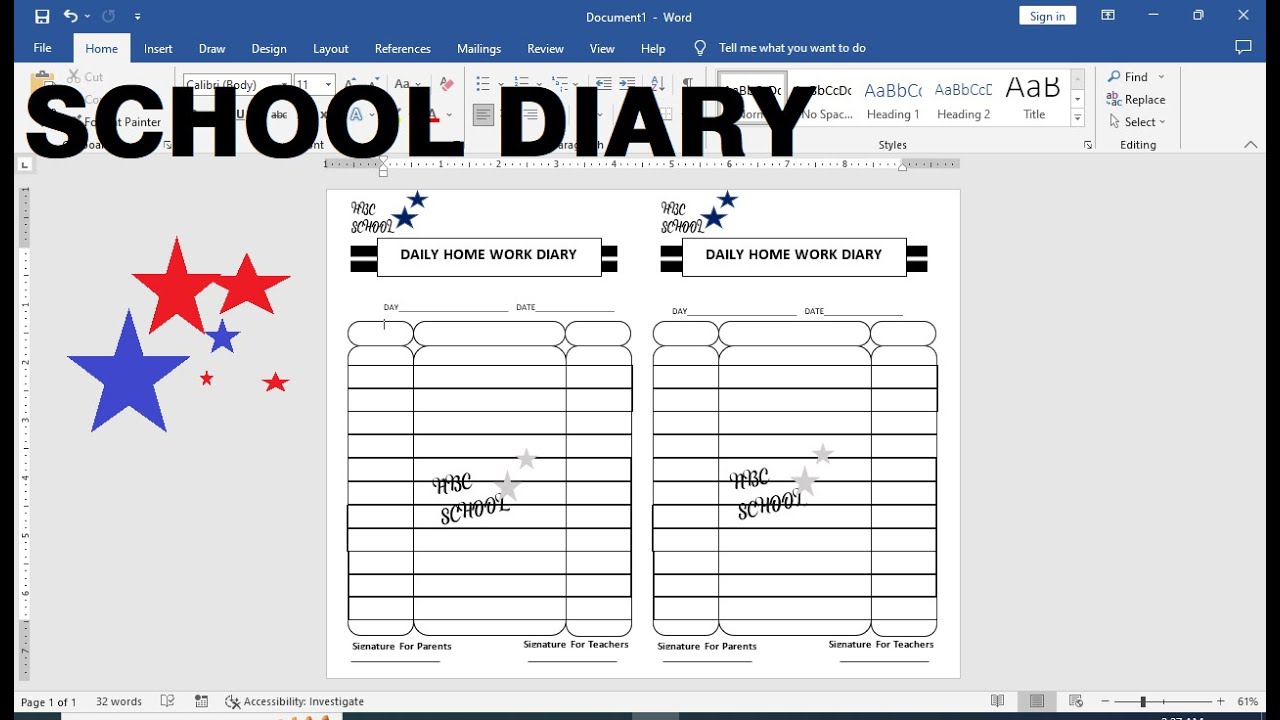 How To Make School Diary Book In MS Word YouTube How To Make School Diary Book In MS Word YouTube