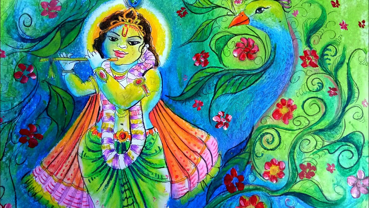 Sri krishna Drawing with oilpastel,Draw Lord Krishna Drawing - YouTube