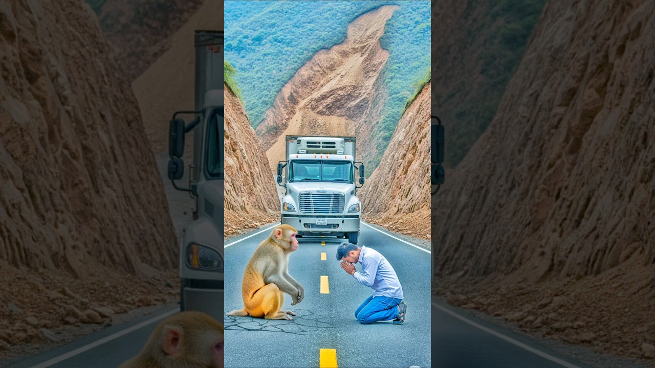जब एक बंदर बना हीरो | Monkey Saves Man from Landslide | AI Short Animation" #ai #animation #story