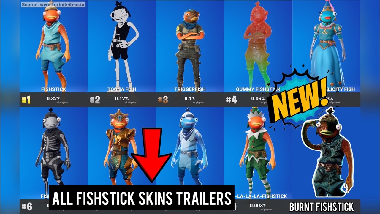 ALL *NEW* FISHSTICK SKINS TRAILERS ON FORTNITE (2017-2023) #fortnite # ...