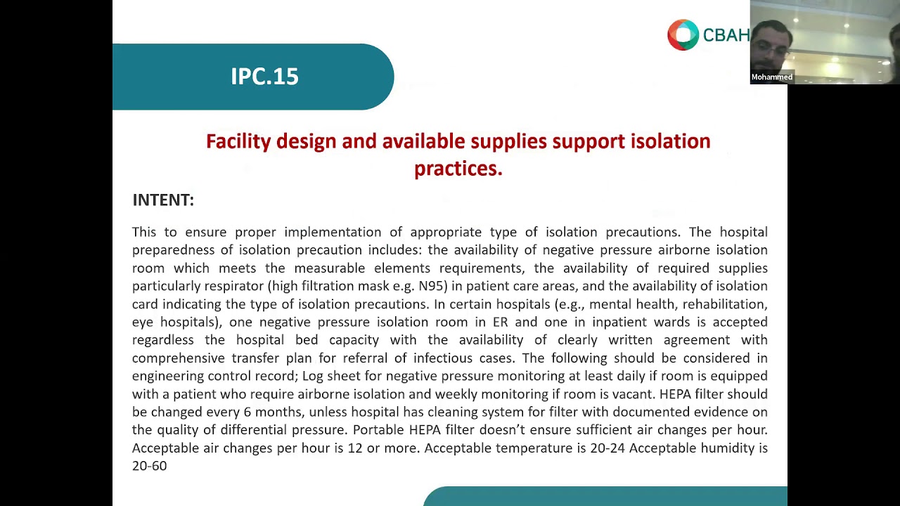 CBAHI Infection Control and FMS Standards