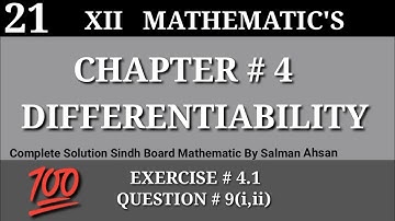 21||Chapter 4 Exercise 4.1 Question 9(i,ii) Differentiability Class 12 Sindh Board Maths Second year