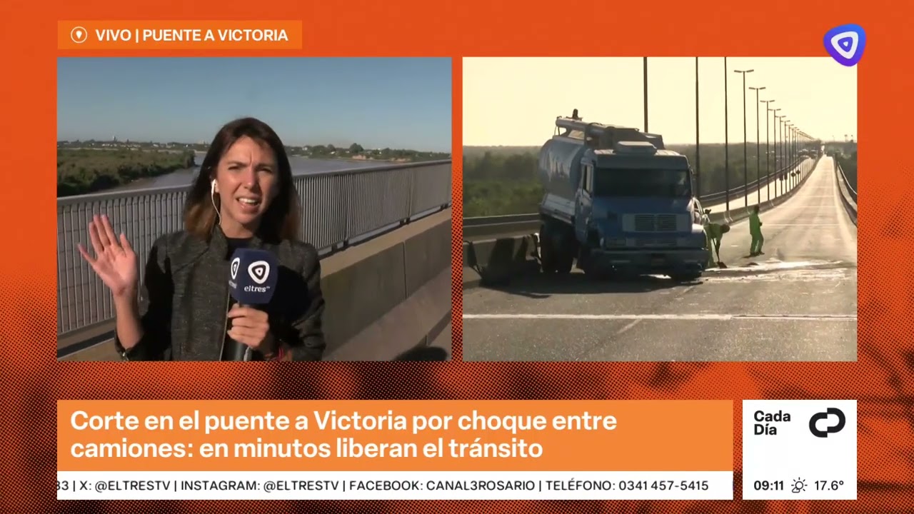 Tránsito cortado en puente Rosario Victoria por accidente de camión