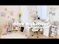 Aesthetic desk makeover  organization   cozy setup  white  soft pastel 